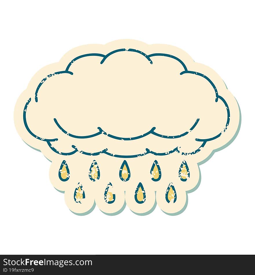 distressed sticker tattoo style icon of a cloud raining