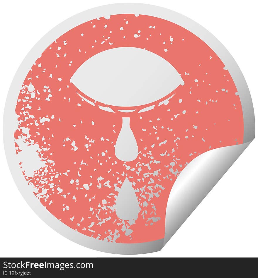 distressed circular peeling sticker symbol crying eye