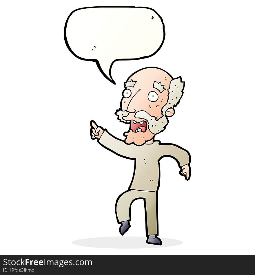 Cartoon Frightened Old Man With Speech Bubble