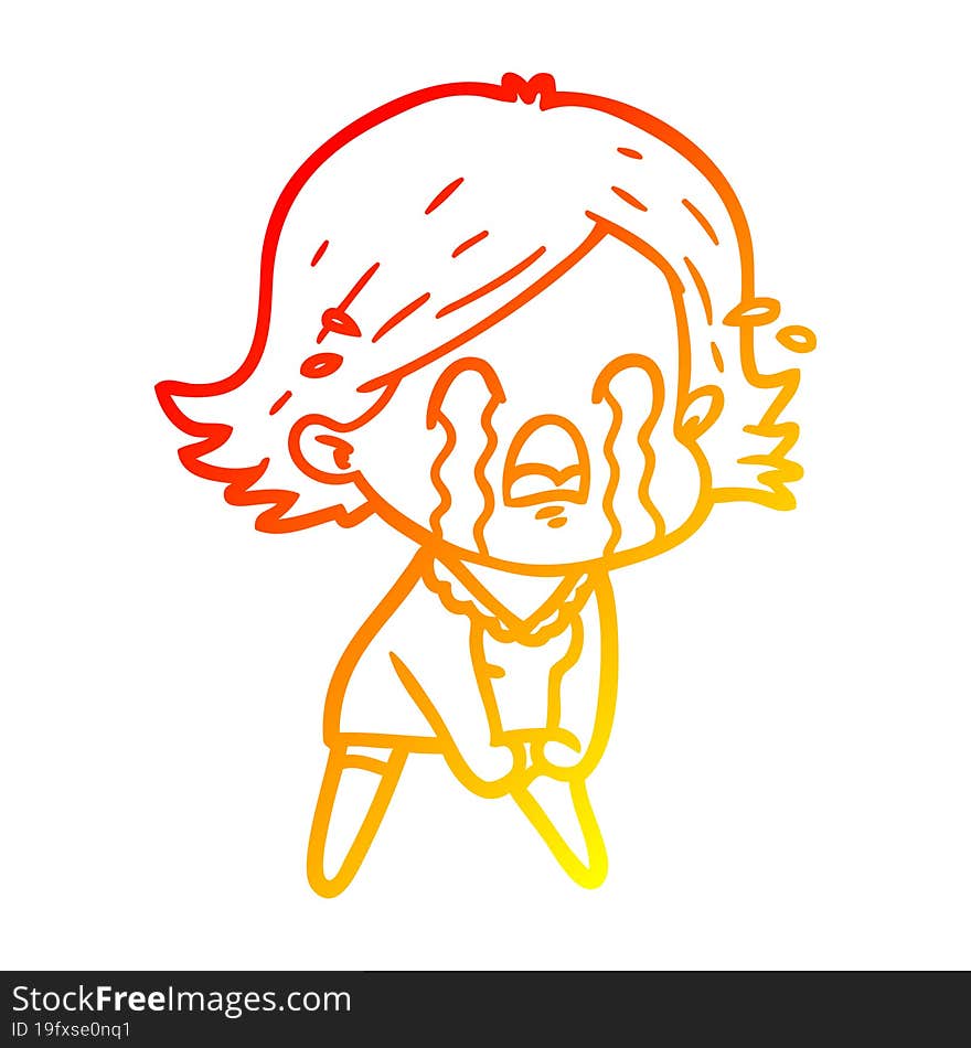 warm gradient line drawing cartoon woman crying