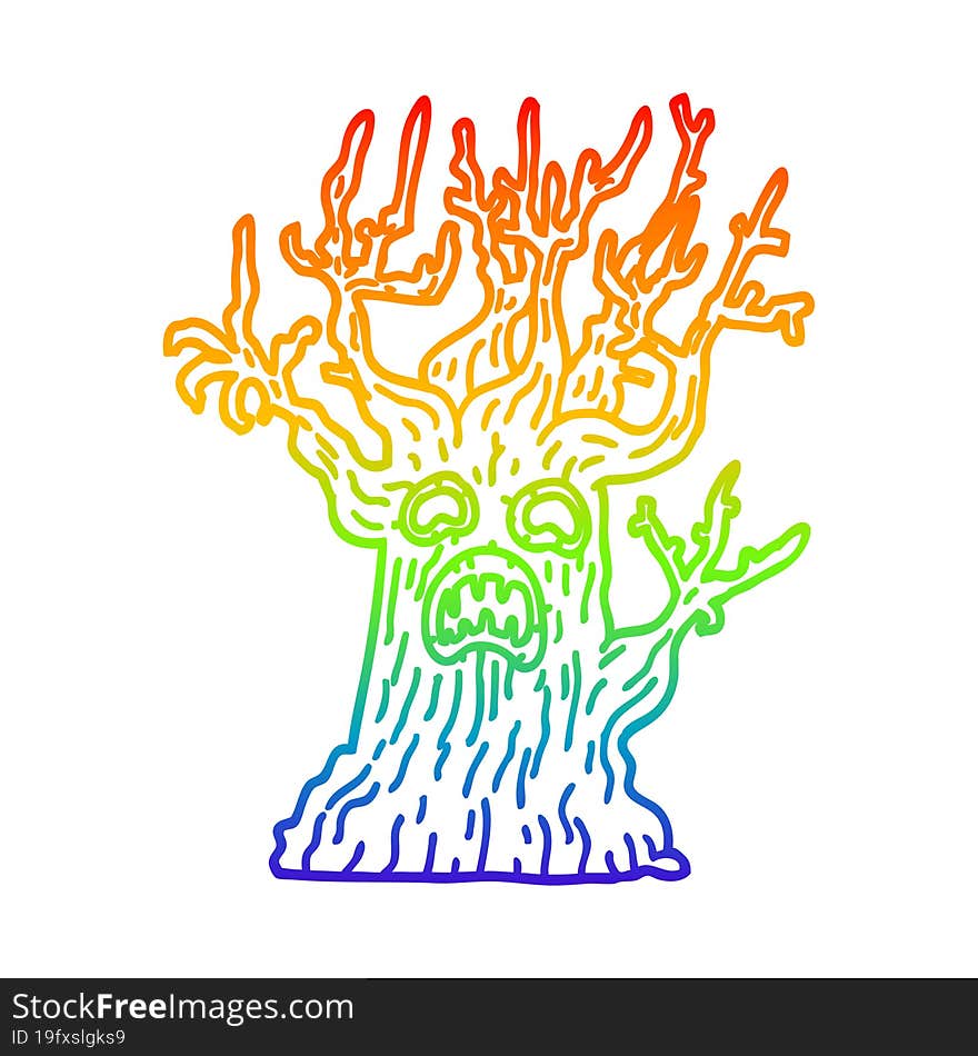 rainbow gradient line drawing cartoon spooky tree