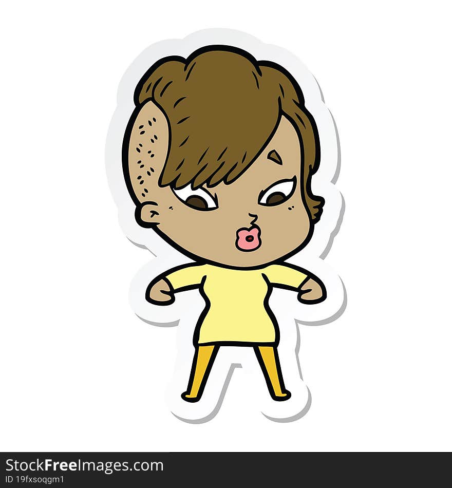 sticker of a cartoon surprised girl