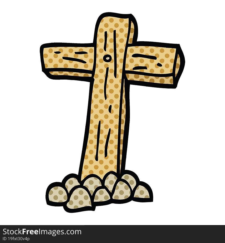 Comic Book Style Cartoon Wooden Cross