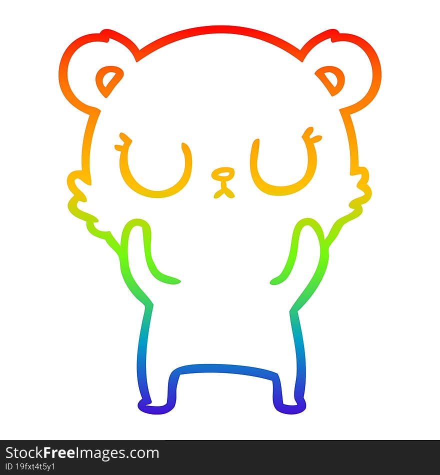 rainbow gradient line drawing of a peaceful cartoon bear