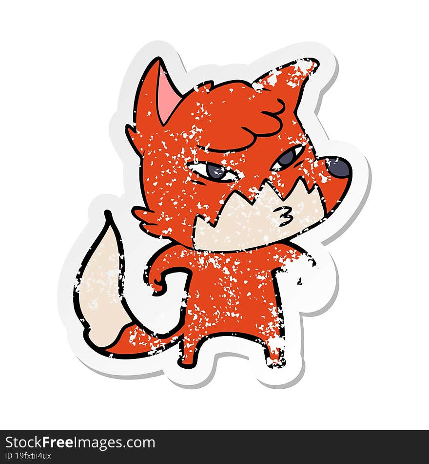 distressed sticker of a clever cartoon fox