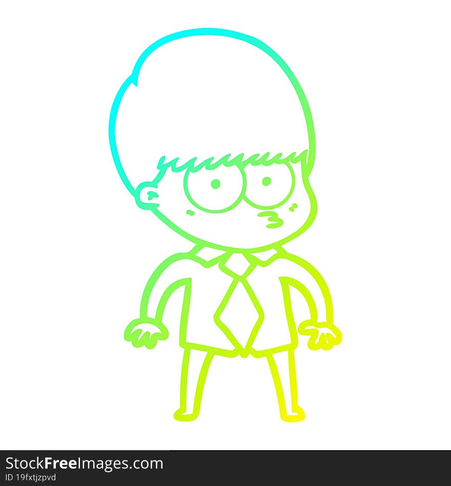 cold gradient line drawing nervous cartoon boy wearing shirt and tie