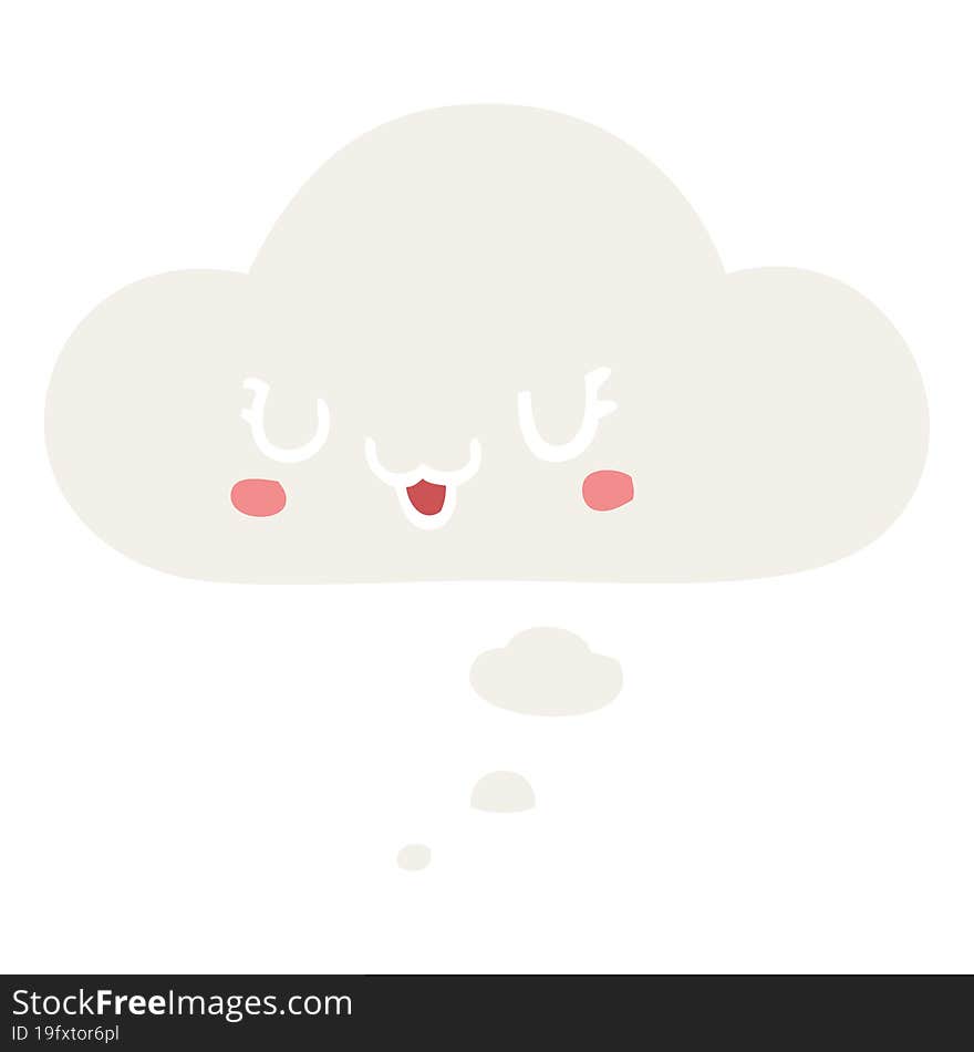 cute happy cartoon face with thought bubble in retro style