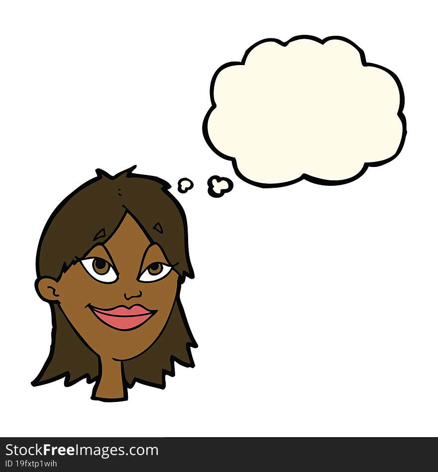 Cartoon Happy Woman With Thought Bubble