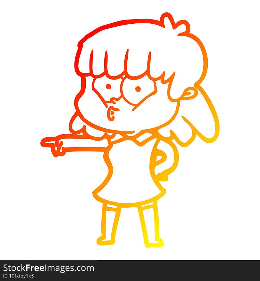 Warm Gradient Line Drawing Cartoon Whistling Girl Pointing