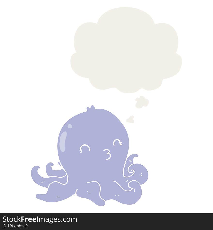 cartoon octopus and thought bubble in retro style