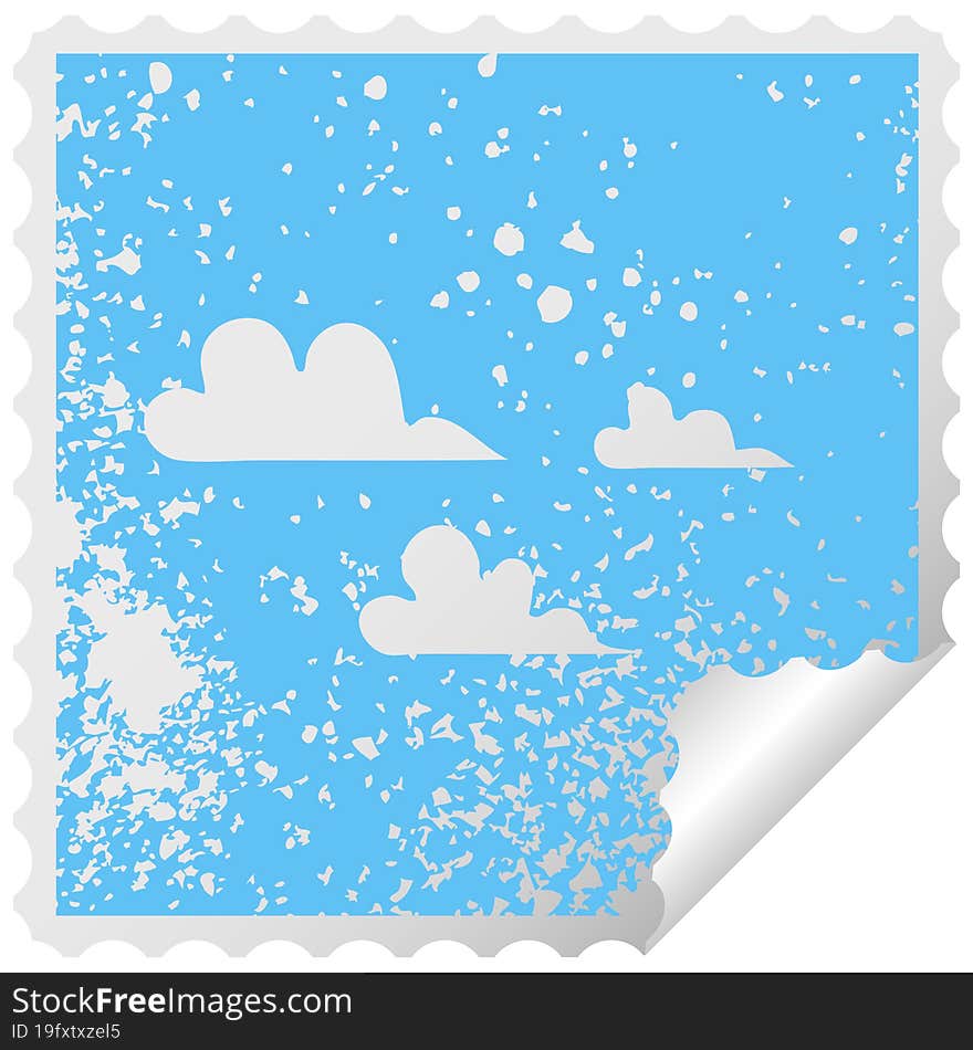 distressed square peeling sticker symbol cloud