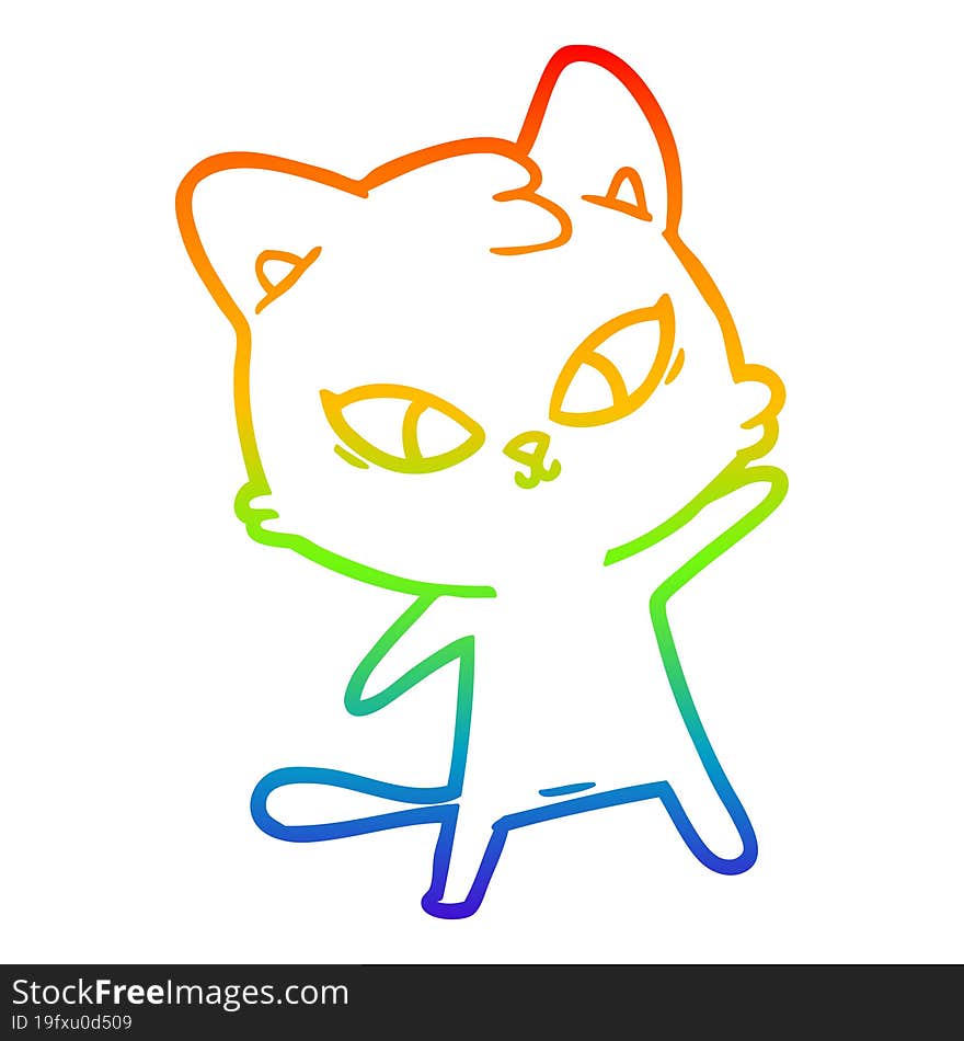 rainbow gradient line drawing of a cute cartoon cat