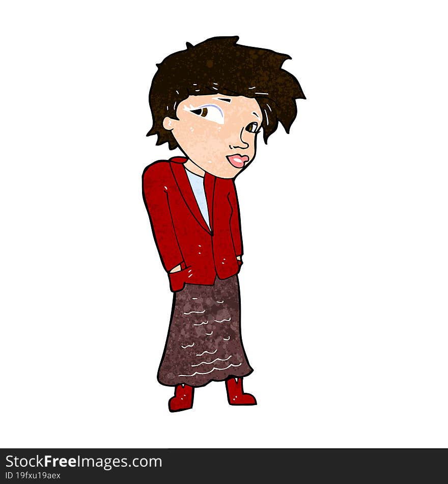 Cartoon Woman With Hands In Pockets