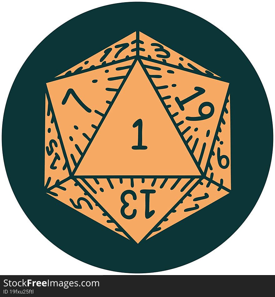 natural 1 D20 dice roll icon