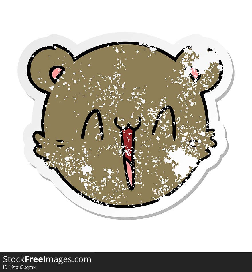 distressed sticker of a cute cartoon teddy bear face