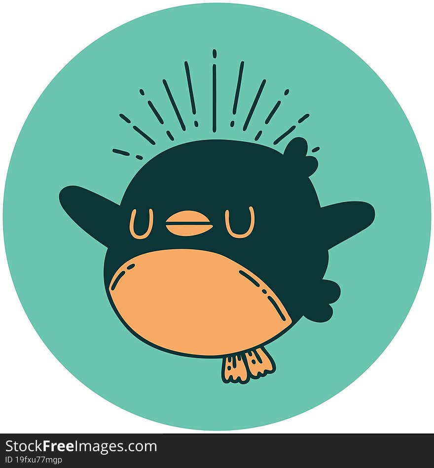 icon of tattoo style flapping robin