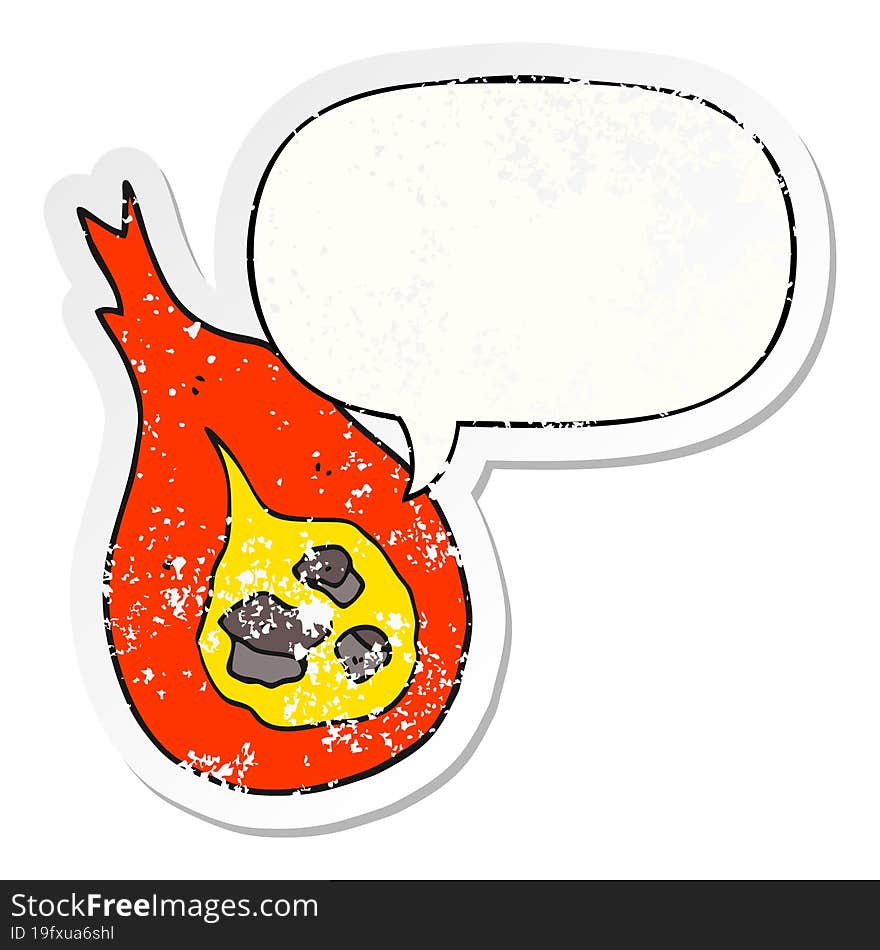 cartoon fireball and speech bubble distressed sticker