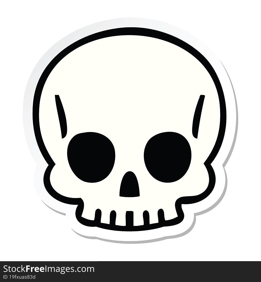 sticker of a quirky hand drawn cartoon skull