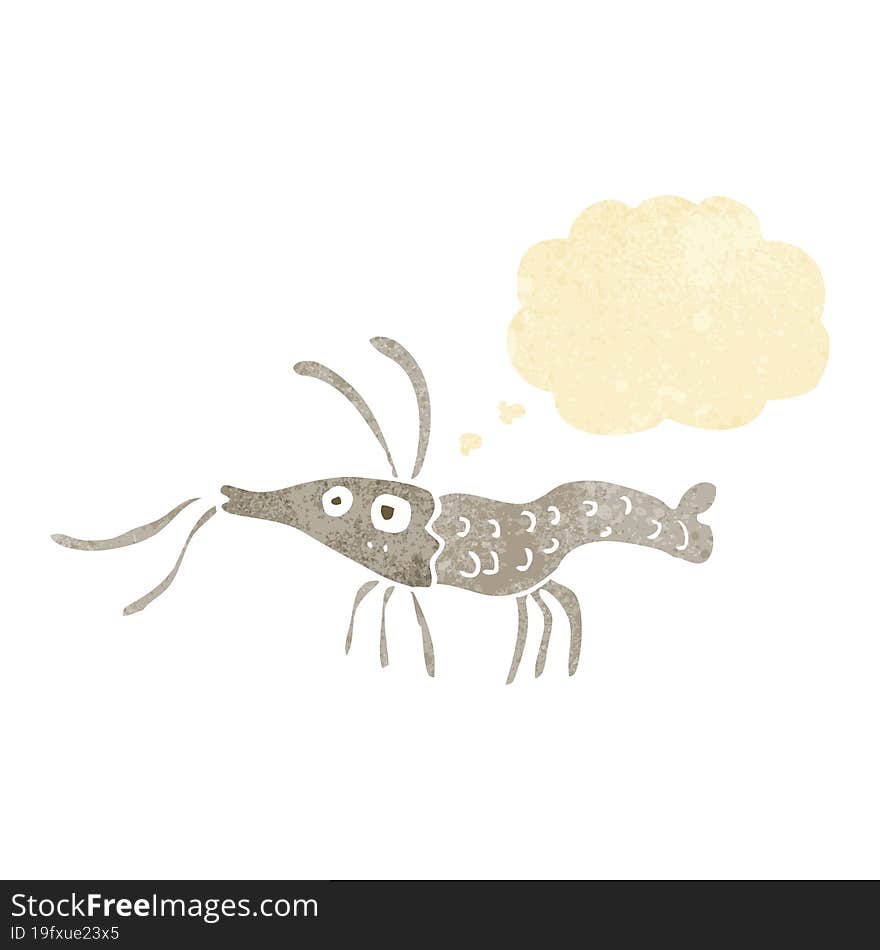 cartoon shrimp with thought bubble