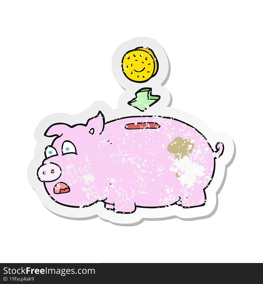 retro distressed sticker of a cartoon piggy bank