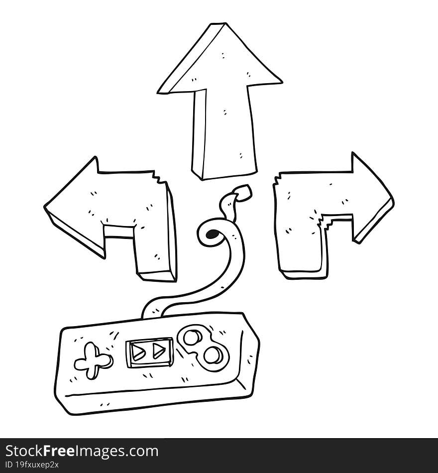 freehand drawn black and white cartoon game controller