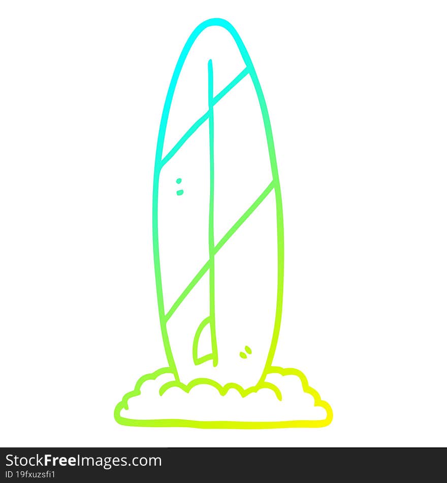 cold gradient line drawing of a cartoon surf board