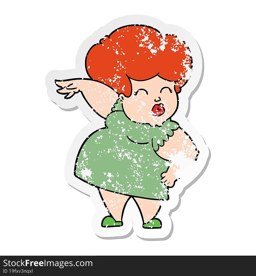 distressed sticker of a cartoon woman making hand gesture