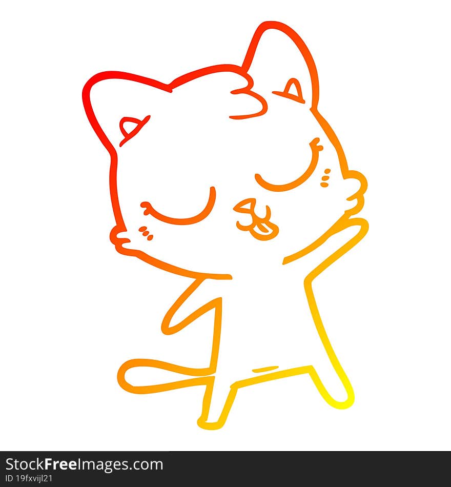 Warm Gradient Line Drawing Cute Cartoon Cat