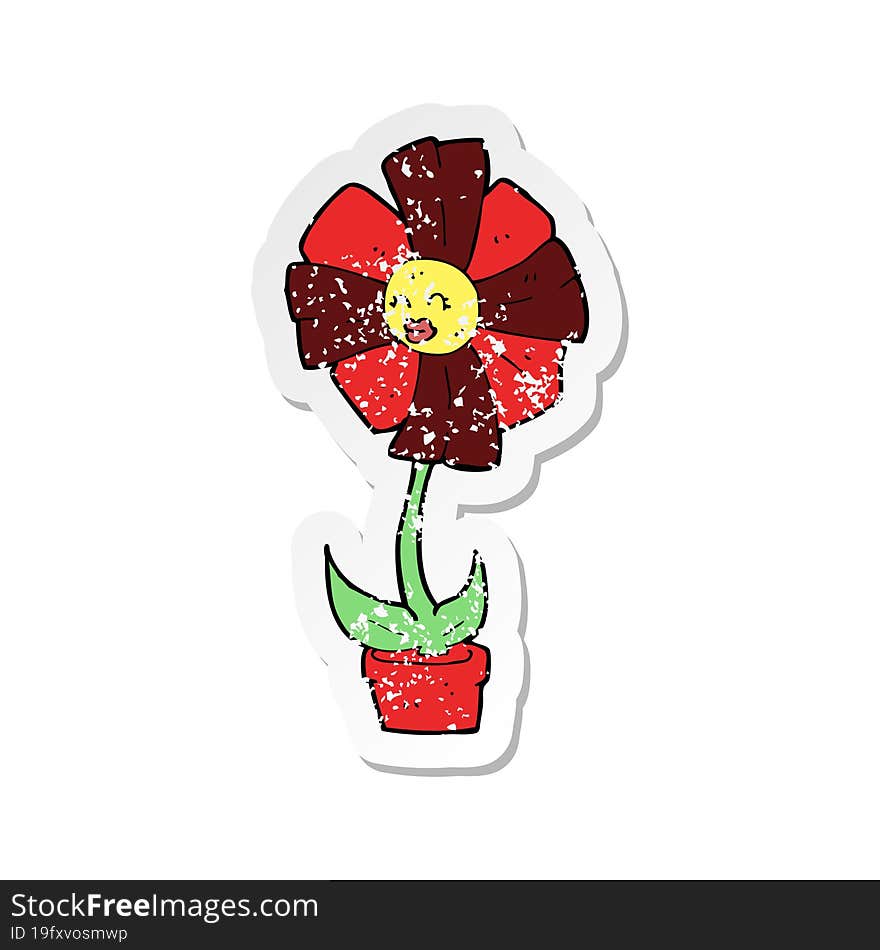 retro distressed sticker of a cartoon flower