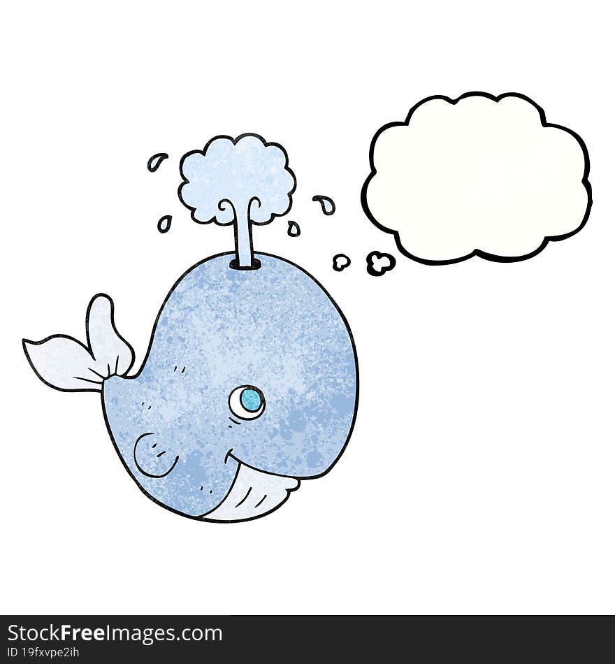 Thought Bubble Textured Cartoon Whale Spouting Water