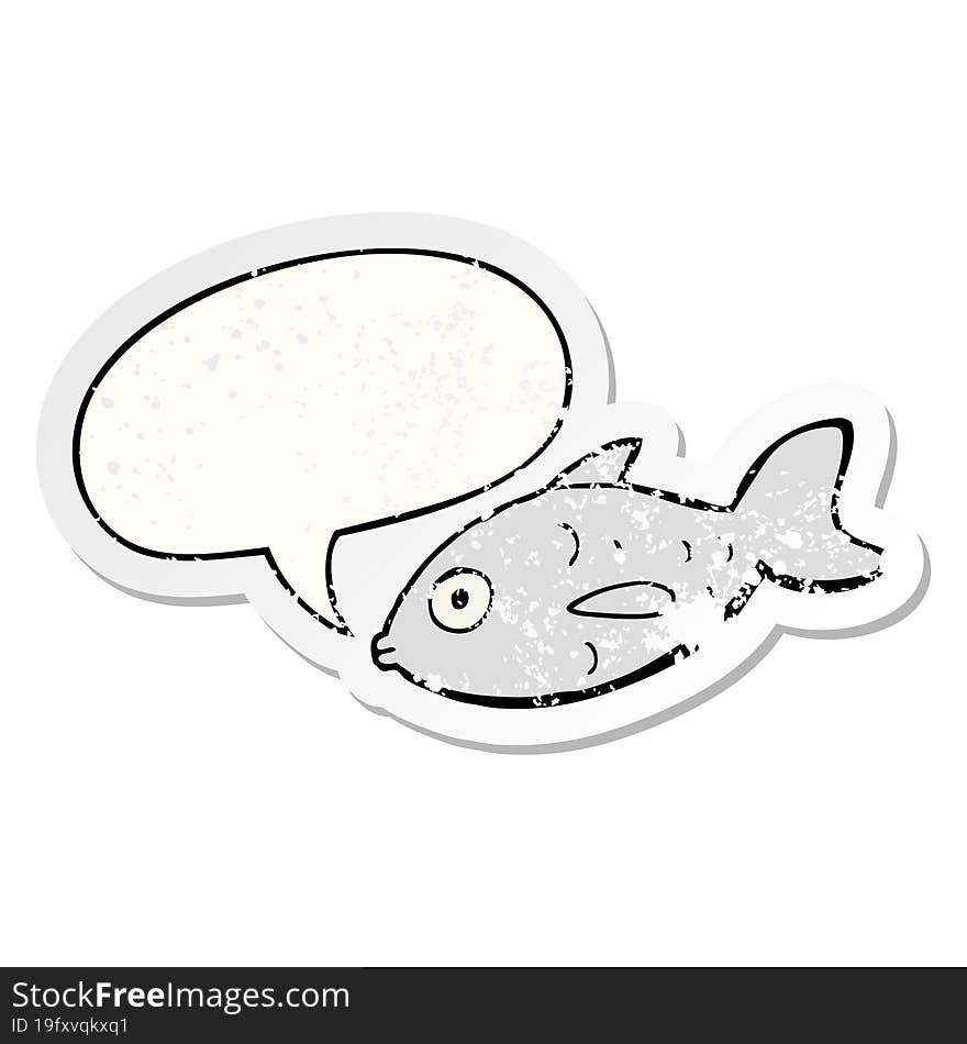 cartoon fish and speech bubble distressed sticker