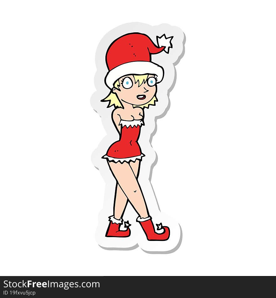 sticker of a cartoon woman in christmas elf costume