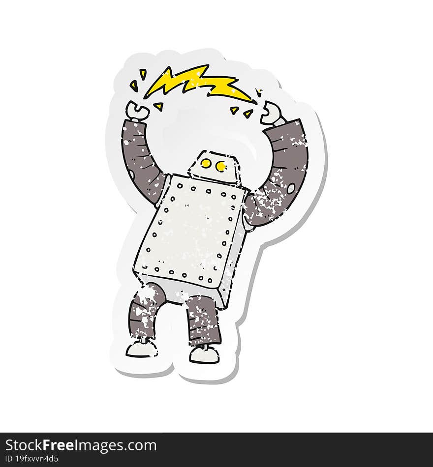 retro distressed sticker of a cartoon robot