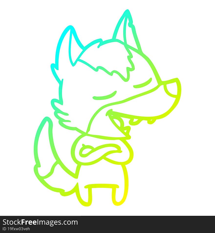 cold gradient line drawing cartoon wolf laughing