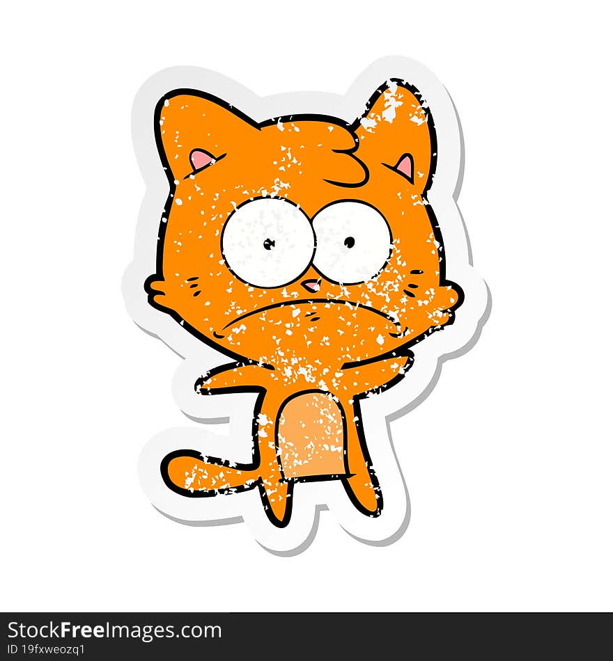 Distressed Sticker Of A Cartoon Nervous Cat