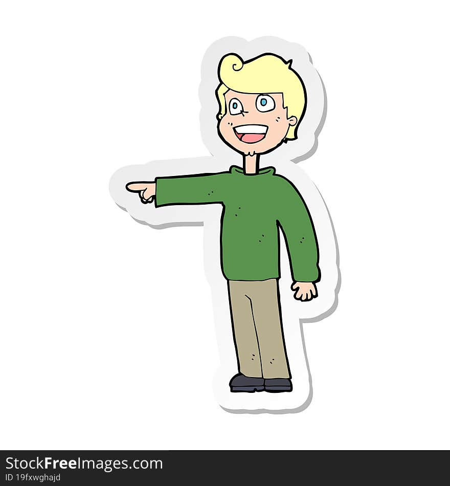 Sticker Of A Cartoon Man Pointing And Laughing