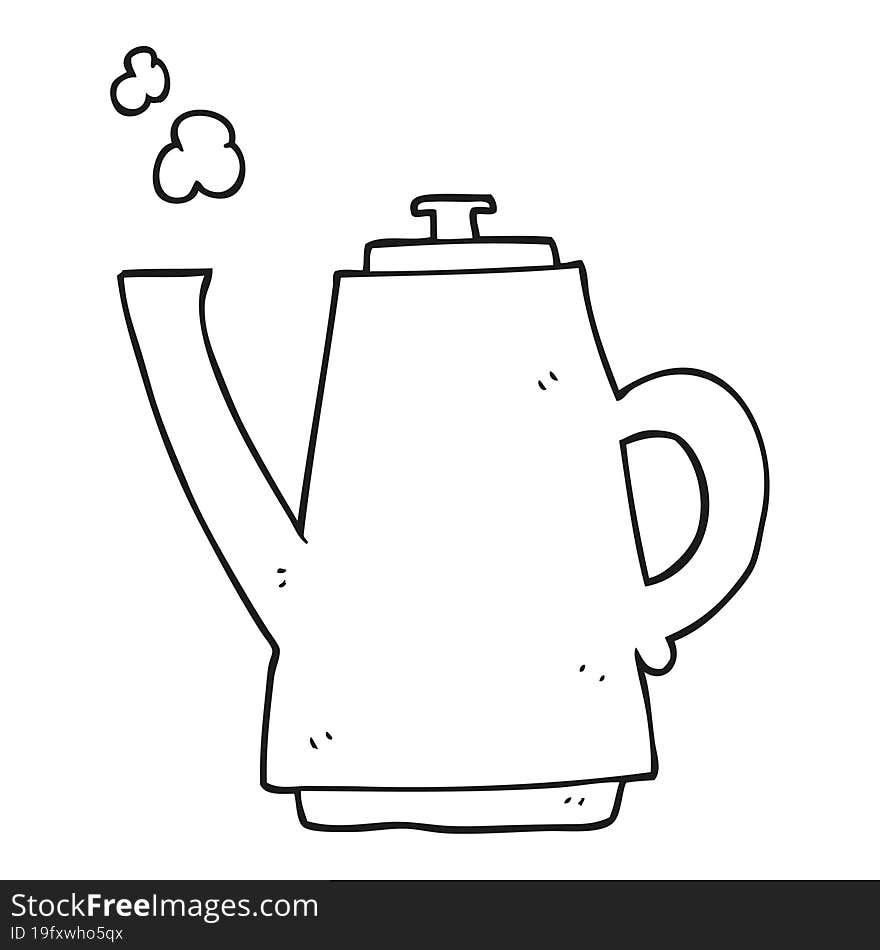 freehand drawn black and white cartoon coffee kettle