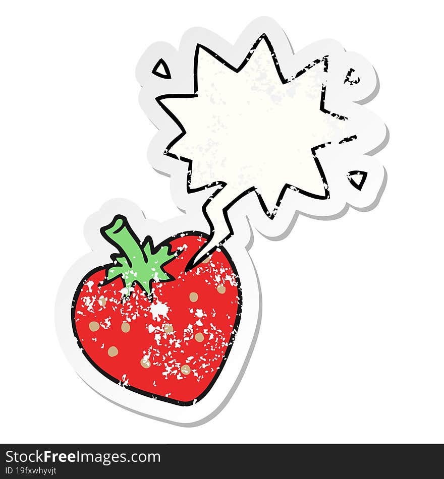 cartoon strawberry and speech bubble distressed sticker