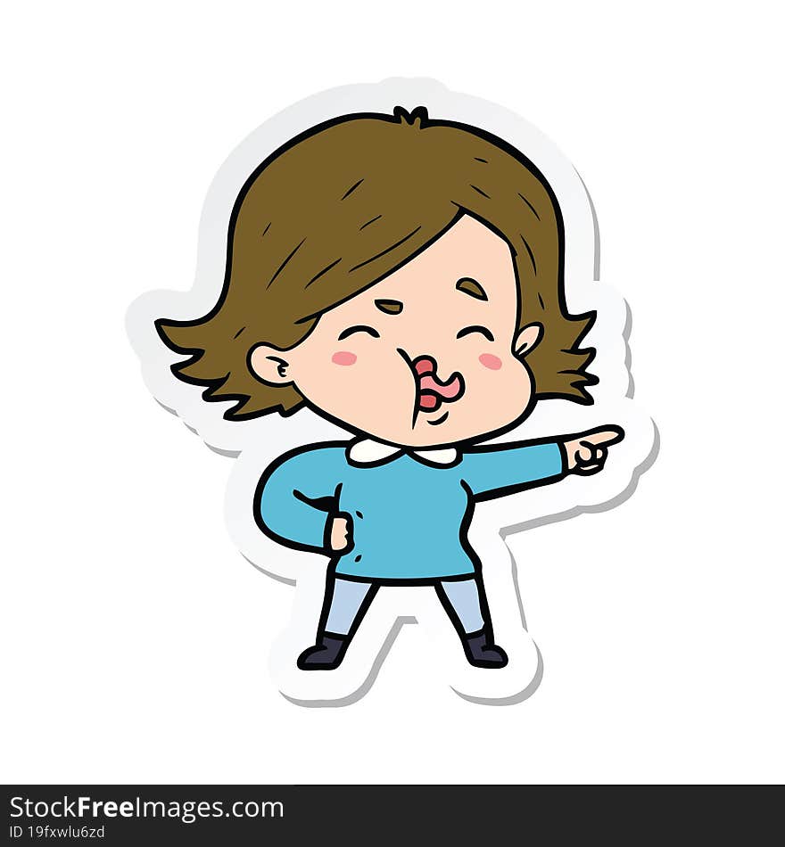 sticker of a cartoon girl pulling face