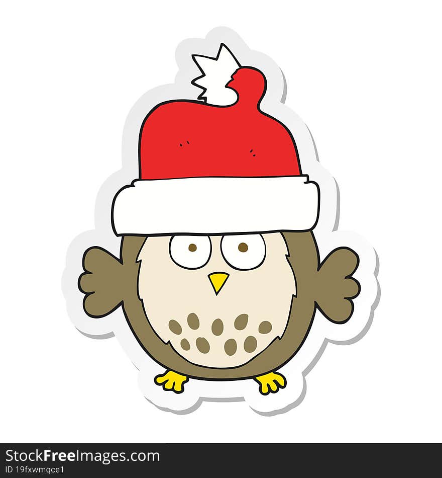 sticker of a cartoon owl wearing christmas hat