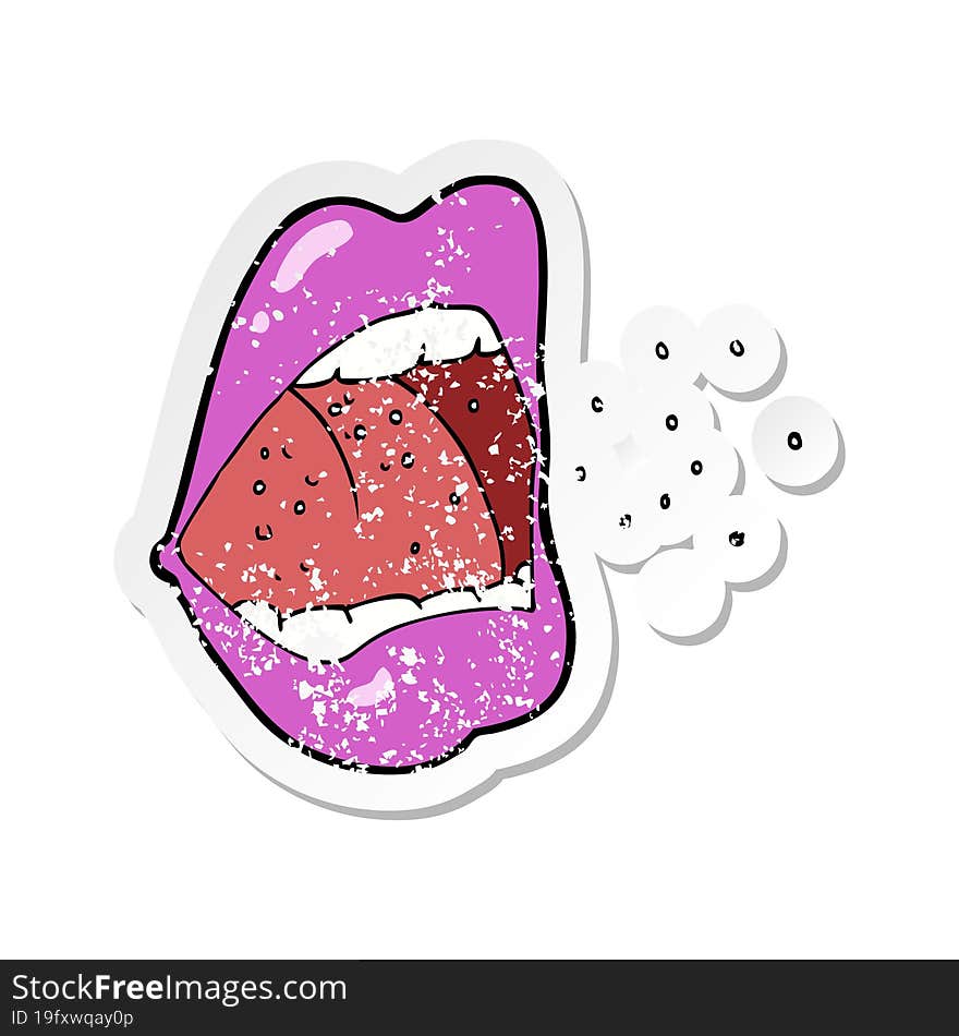 retro distressed sticker of a cartoon sneezing mouth