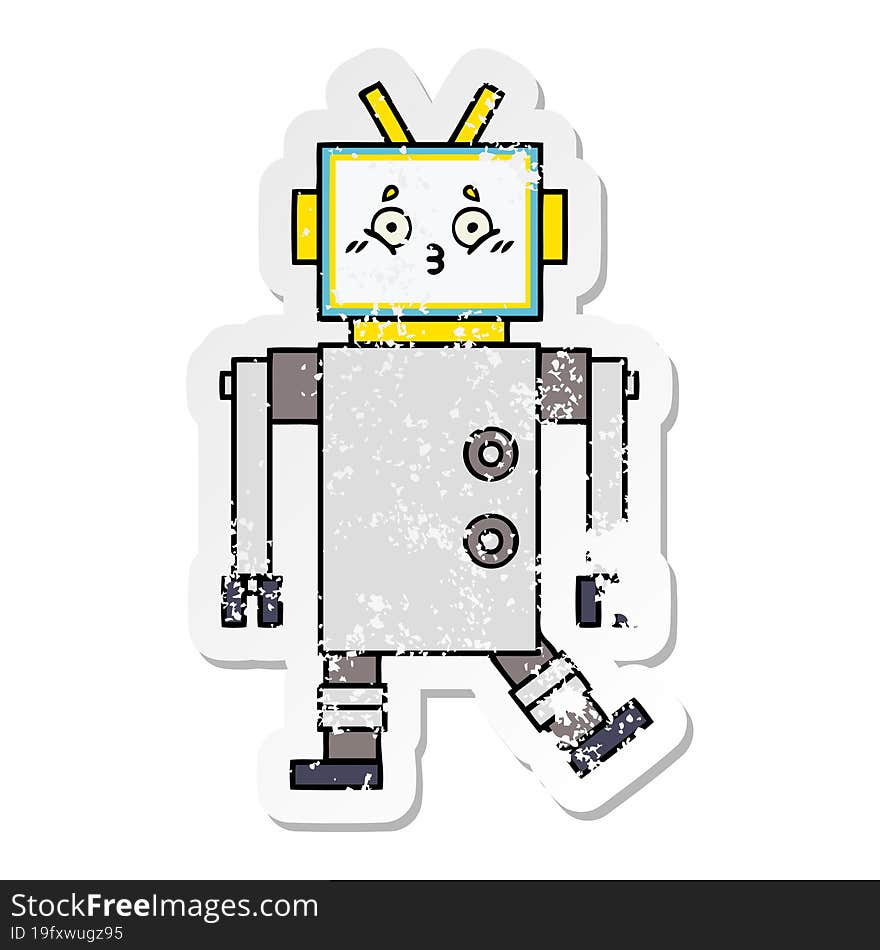 Distressed Sticker Of A Cute Cartoon Robot