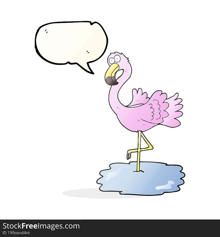 freehand drawn speech bubble cartoon flamingo