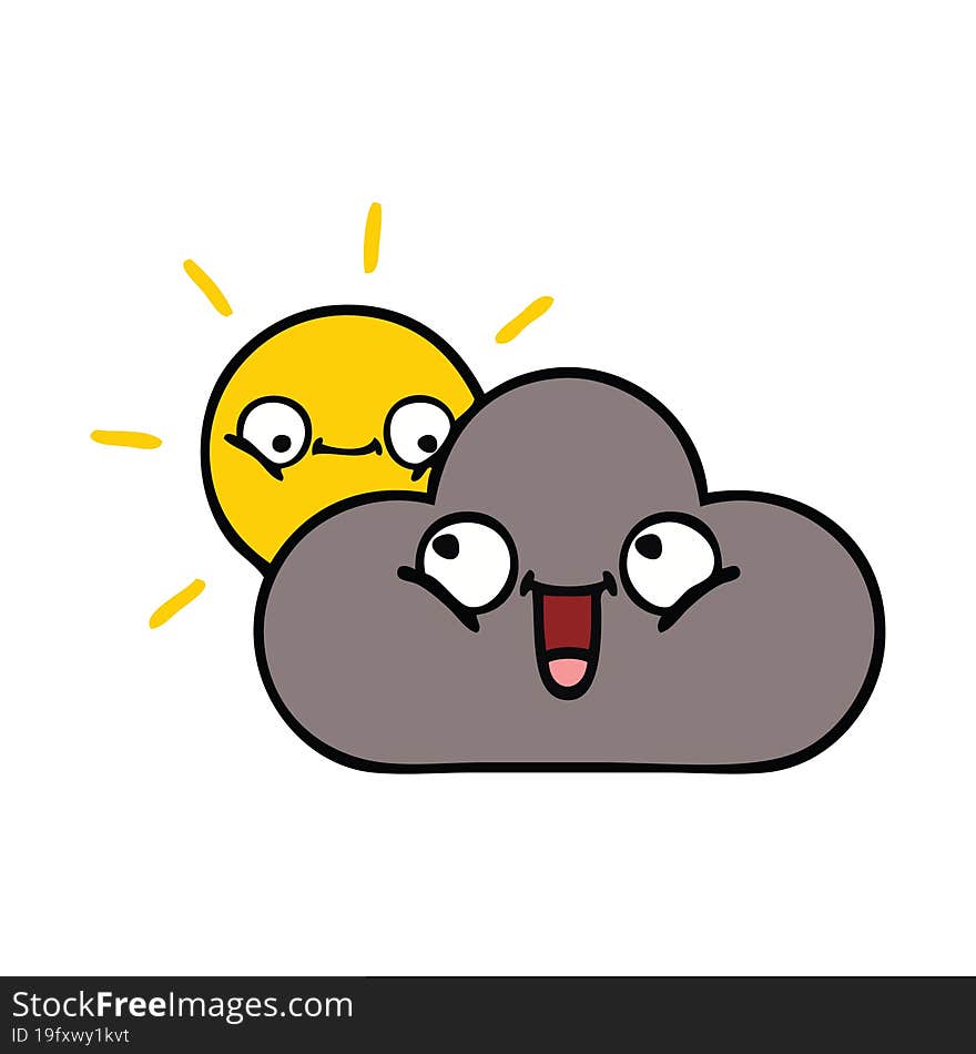 cute cartoon storm cloud and sun