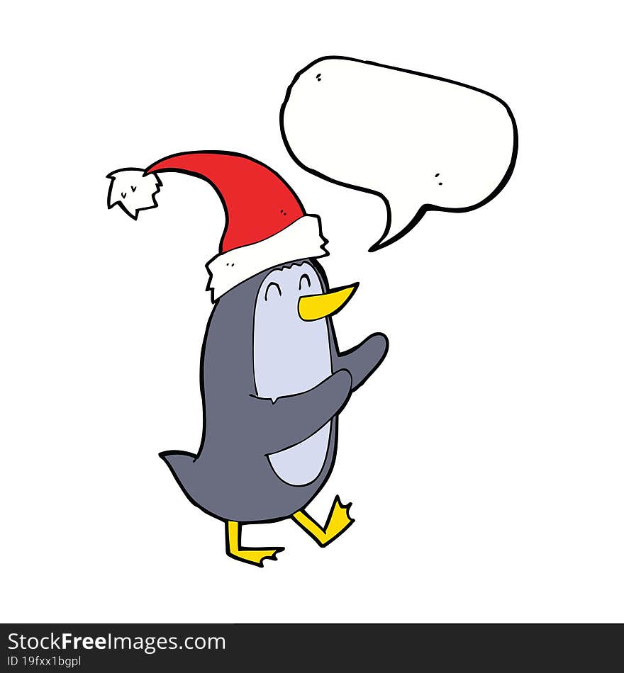 cartoon christmas penguin with speech bubble