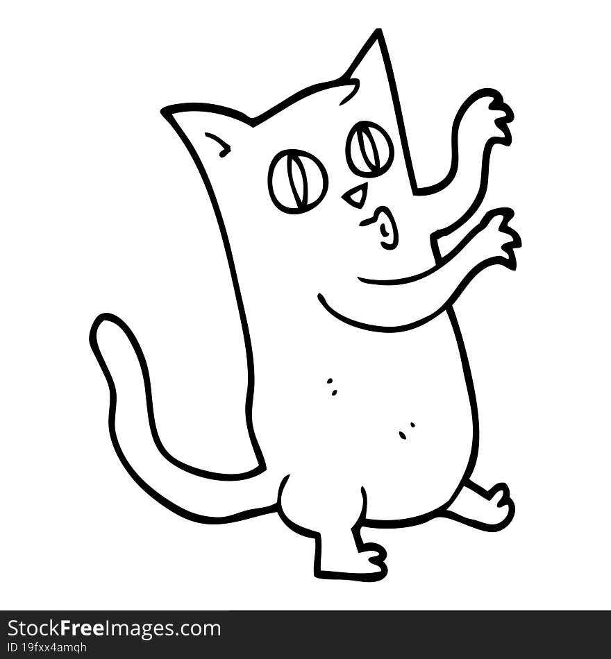 Line Drawing Cartoon Dancing Cat