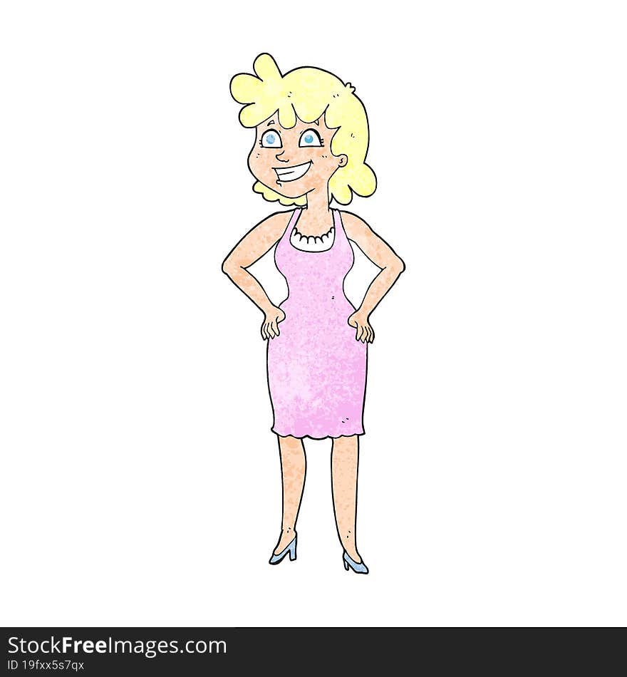 Textured Cartoon Happy Woman Wearing Dress