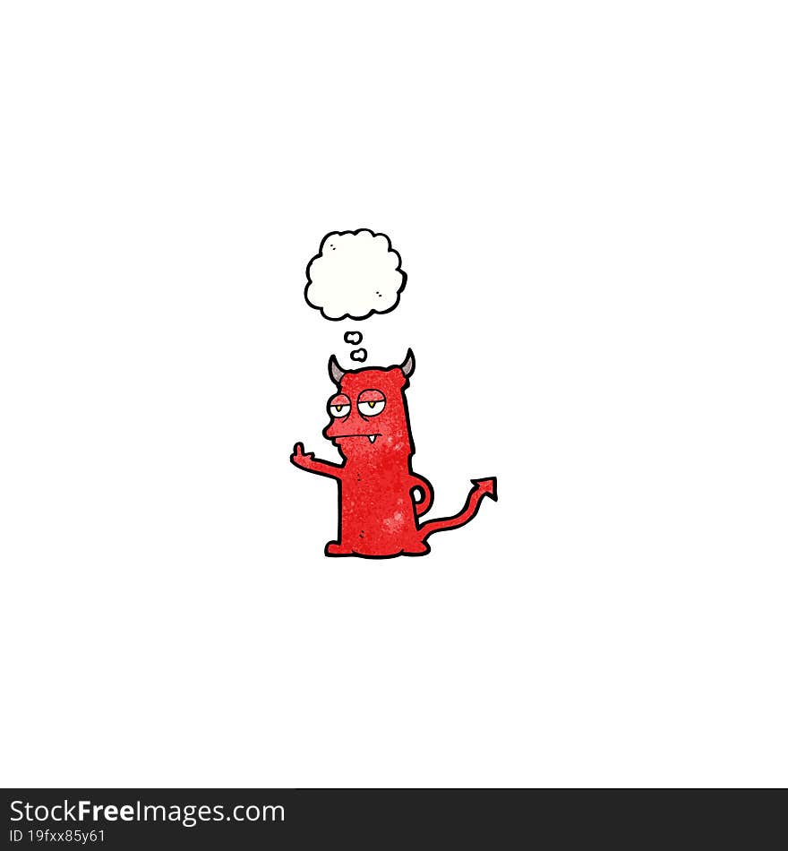 cartoon little devil with thought bubble