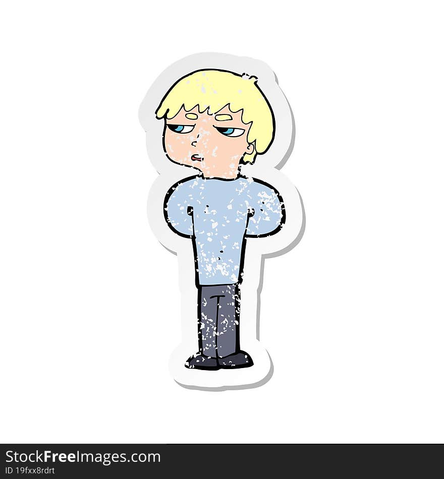 Retro Distressed Sticker Of A Cartoon Antisocial Boy