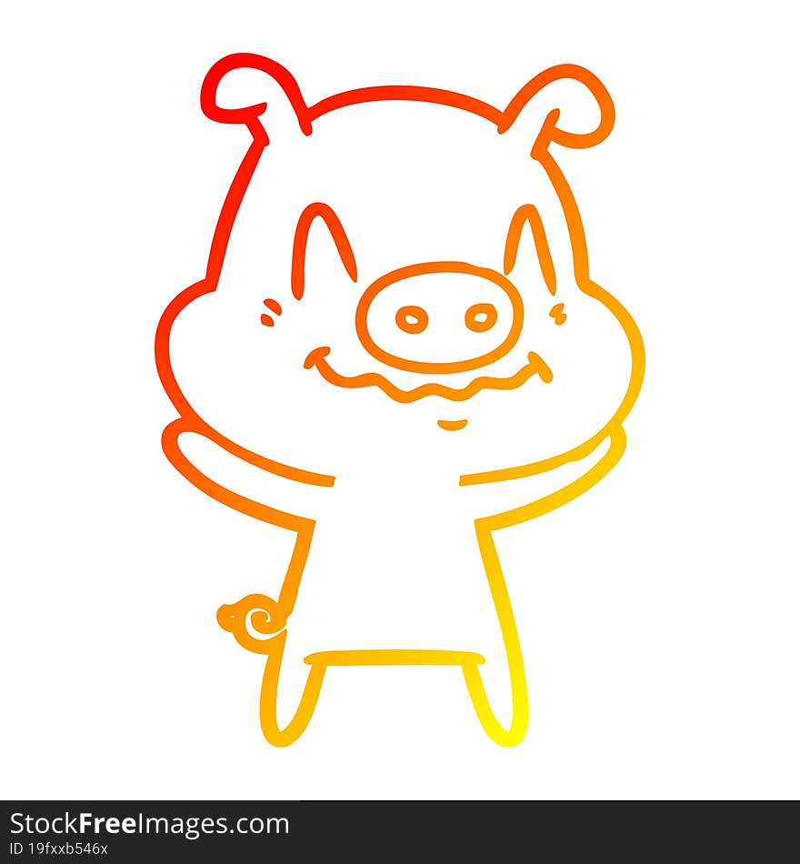 warm gradient line drawing nervous cartoon pig